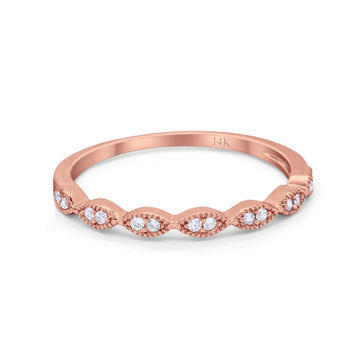 14K Rose Gold Half Eternity Art Deco Wedding Ring Engagement Band Round Simulated CZ Size-7